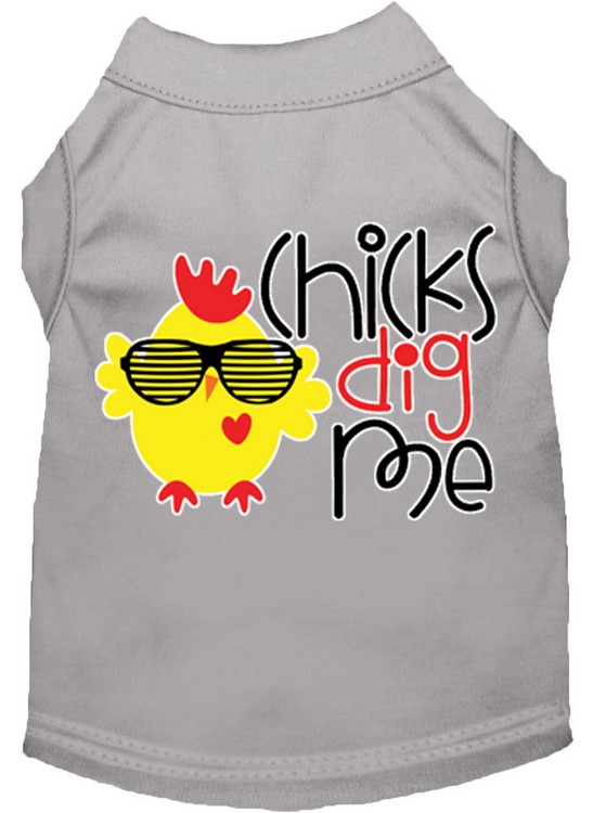 Chicks Dig Me Screen Print Dog Shirt Grey XL